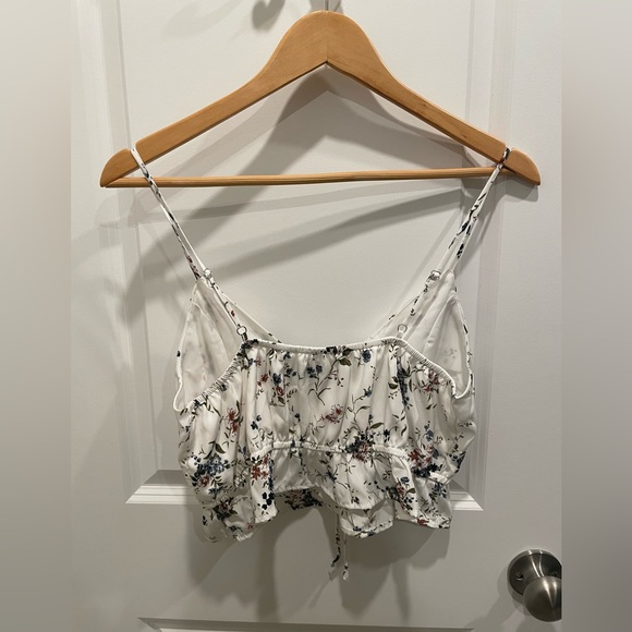4SI3NNA White Floral Crop Top Sz L - Picture 4 of 7